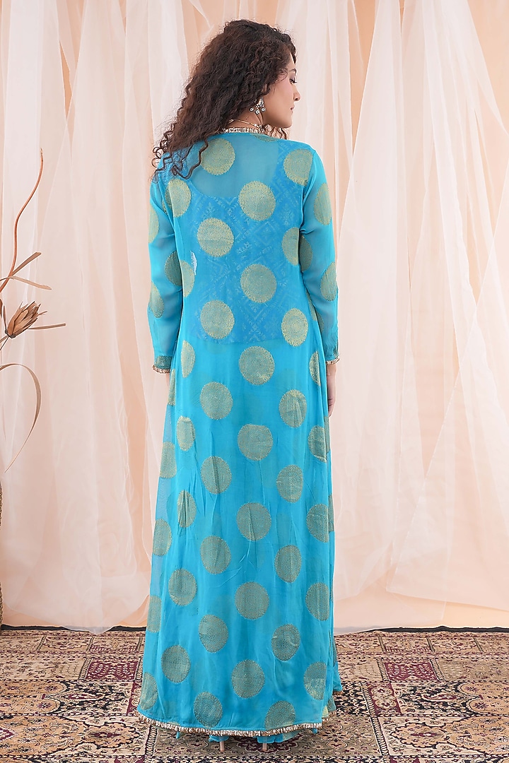 Peacock Blue & Ink Blue Party Wear Sharara Set by Farha Syed at Pernia's Pop Up Shop