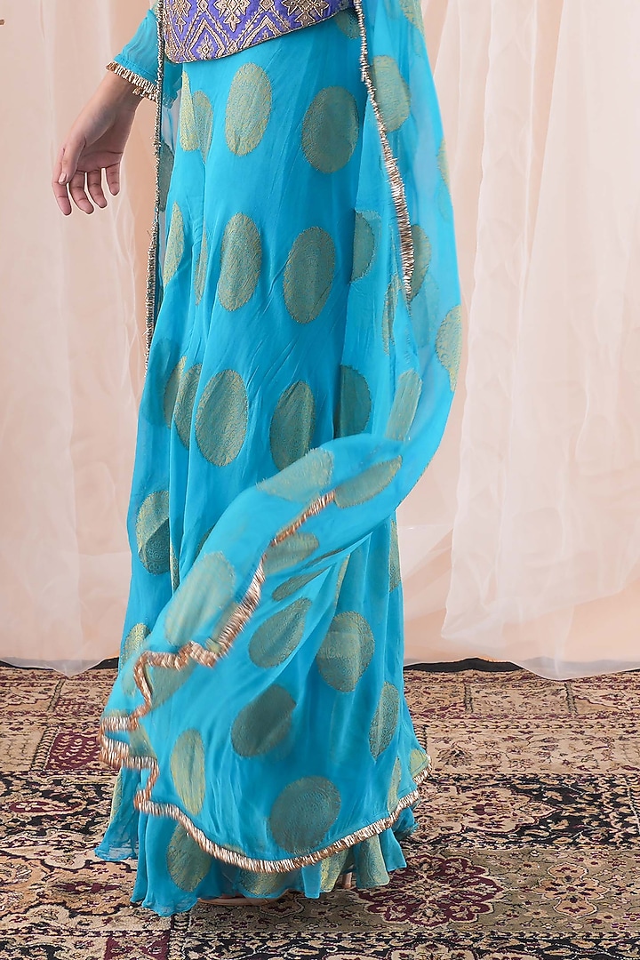 Peacock Blue & Ink Blue Party Wear Sharara Set by Farha Syed at Pernia's Pop Up Shop