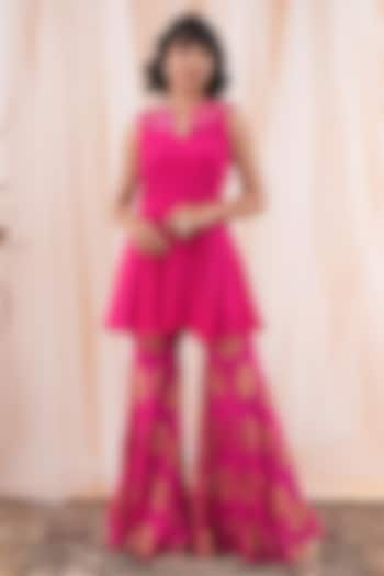 Hot Pink Banarasi Georgette Sharara Set by Farha Syed at Pernia's Pop Up Shop