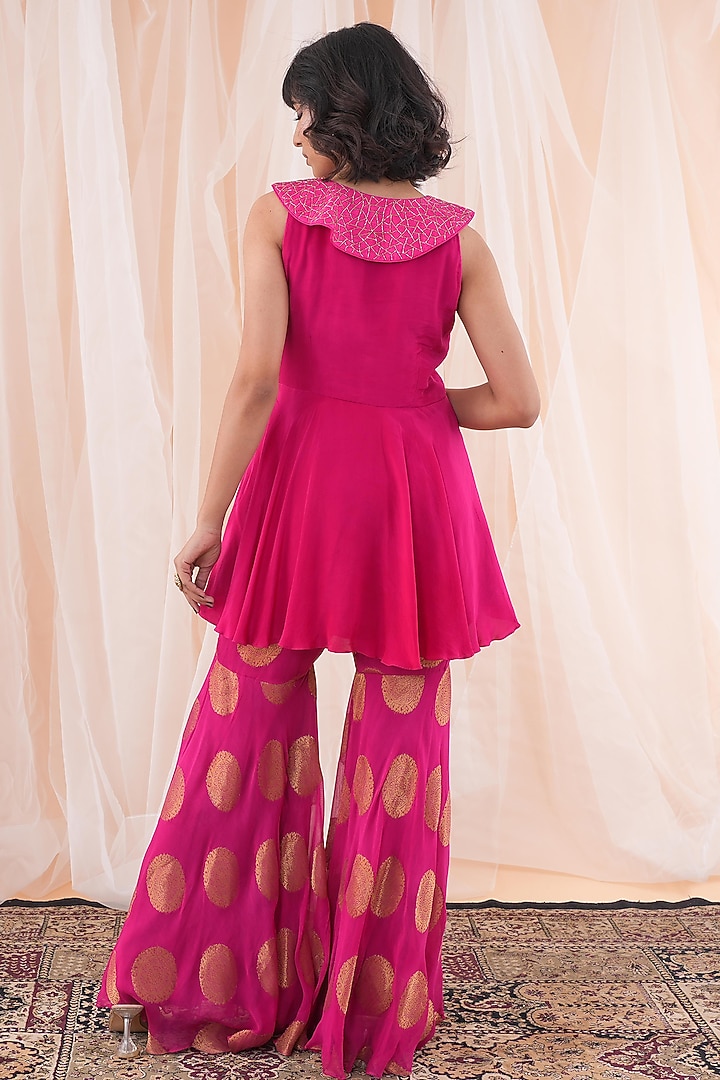 Hot Pink Banarasi Georgette Party Wear Sharara Set by Farha Syed at Pernia's Pop Up Shop
