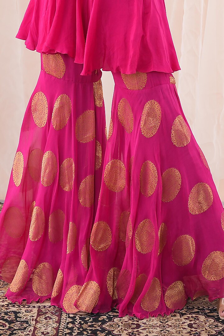 Hot Pink Banarasi Georgette Party Wear Sharara Set by Farha Syed at Pernia's Pop Up Shop