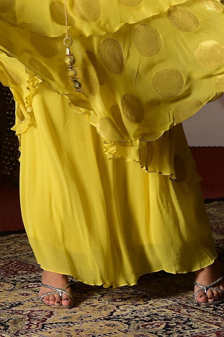 Green & Yellow Banarasi Georgette Embroidered Layered Party Wear Anarkali Set by Farha Syed at Pernia's Pop Up Shop
