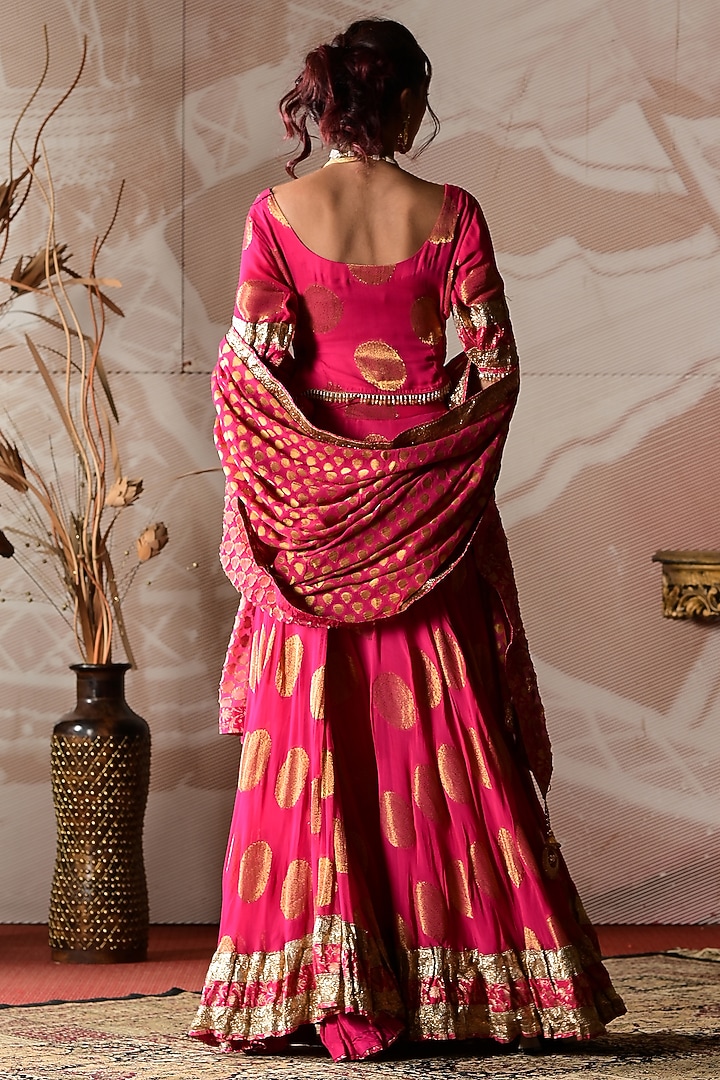 Pink Banarasi Georgette Gota Work Lehenga Set by Farha Syed at Pernia's Pop Up Shop