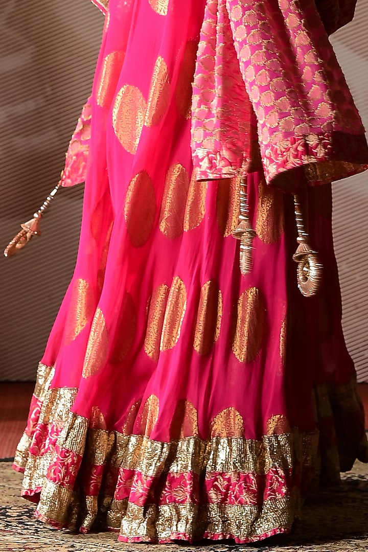 Pink Banarasi Georgette Gota Work Lehenga Set by Farha Syed at Pernia's Pop Up Shop