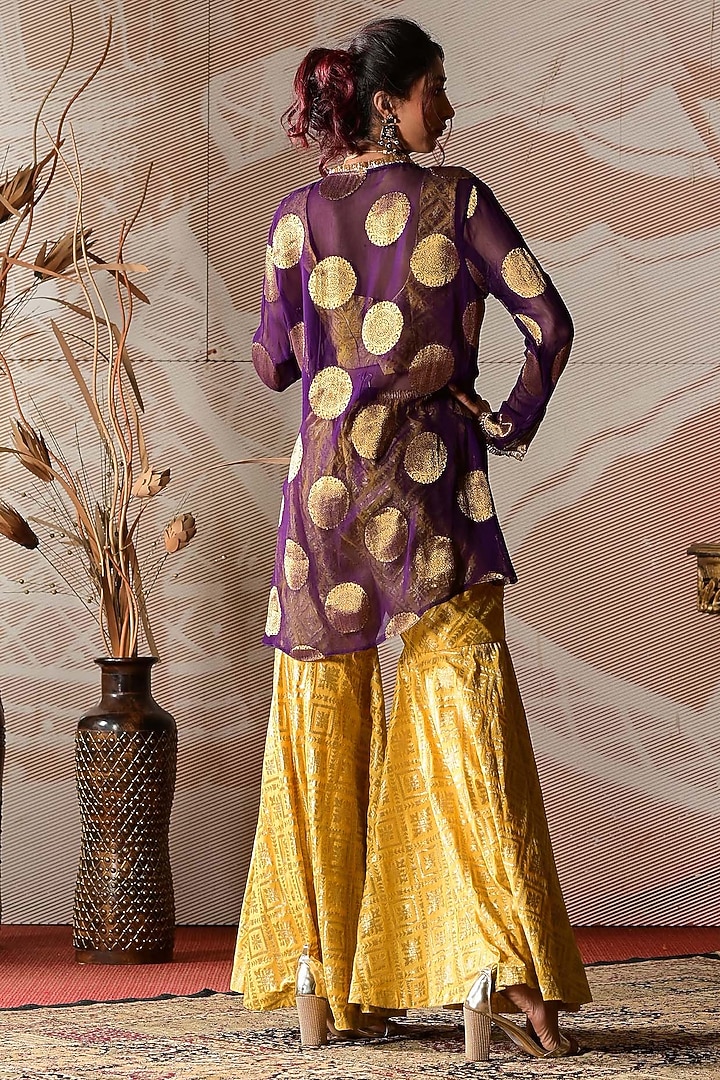 Yellow Banarasi Brocade Party Wear Sharara Set by Farha Syed at Pernia's Pop Up Shop