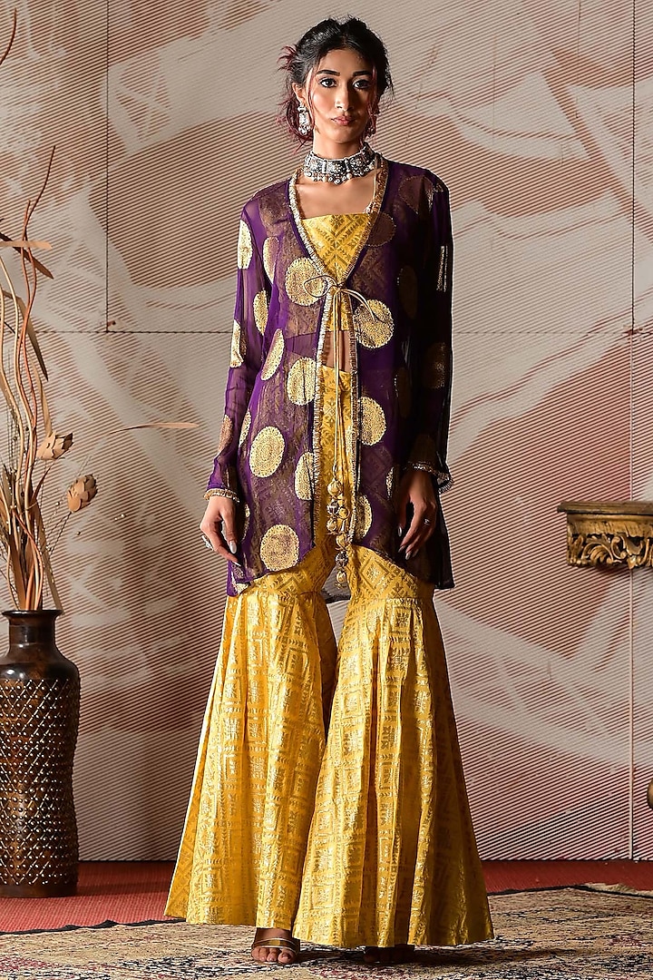 Yellow Banarasi Brocade Party Wear Sharara Set by Farha Syed at Pernia's Pop Up Shop