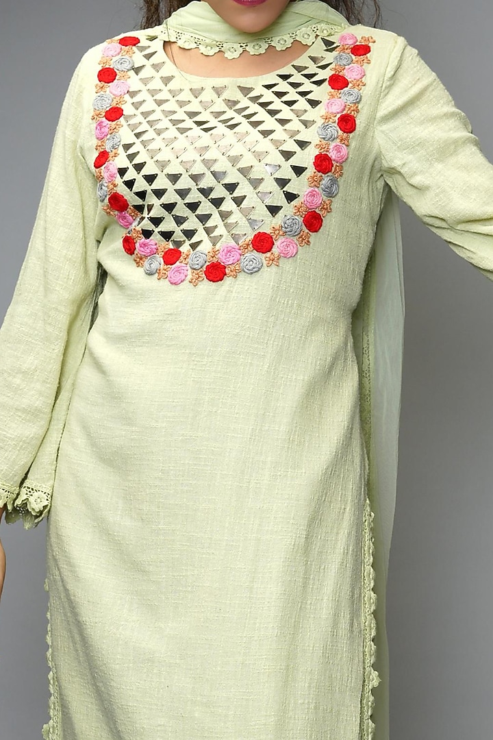 Pista Green Hand Embroidered Kurta Set by Farha Syed at Pernia's Pop Up Shop