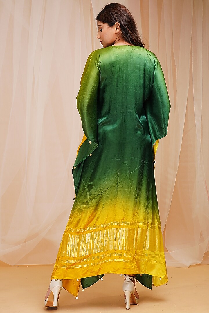 Bright Yellow & Golf Green Embroidered Kaftan by Farha Syed at Pernia's Pop Up Shop