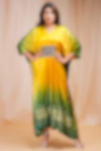 Bright Yellow Golf Green Kaftan by Farha Syed at Pernia's Pop Up