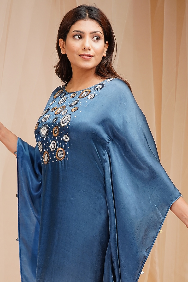 Sapphire Blue & Cornflower Blue Kaftan by Farha Syed at Pernia's Pop Up Shop