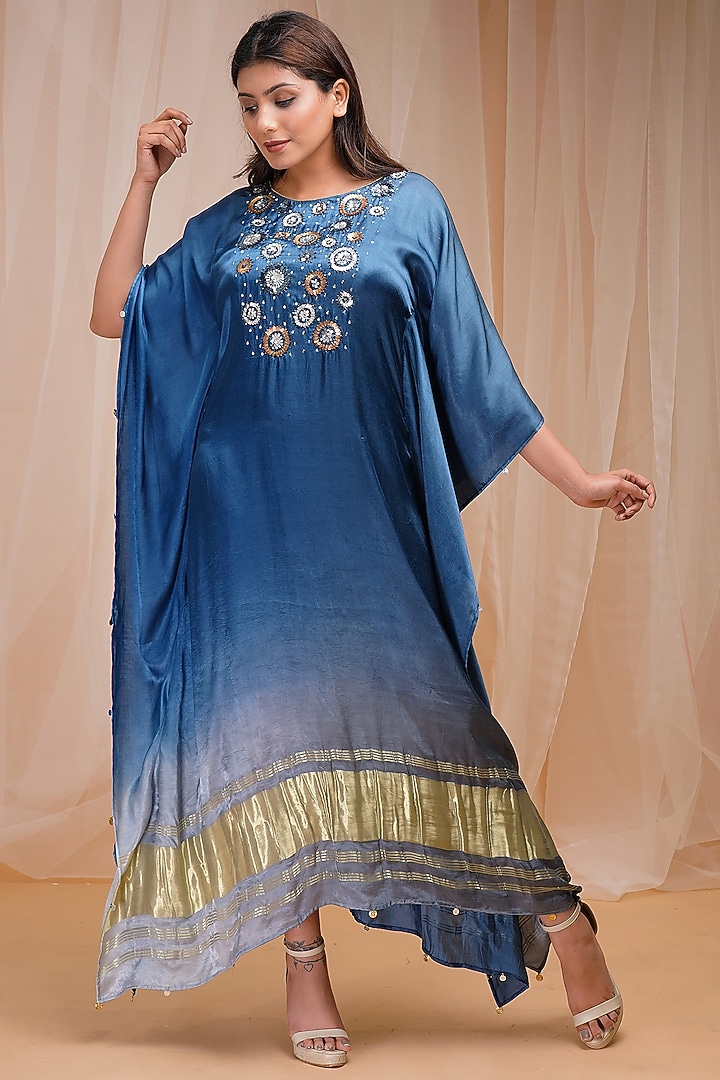 Sapphire Blue & Cornflower Blue Kaftan by Farha Syed at Pernia's Pop Up Shop