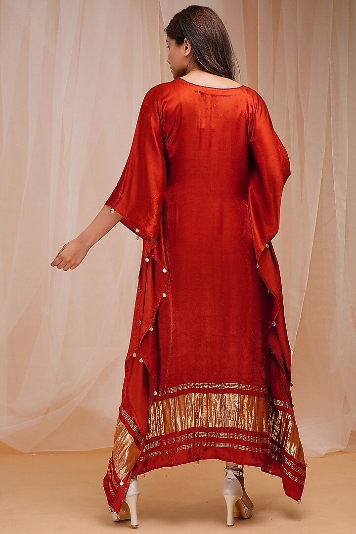 Rust Red Embroidered Kaftan by Farha Syed at Pernia's Pop Up Shop