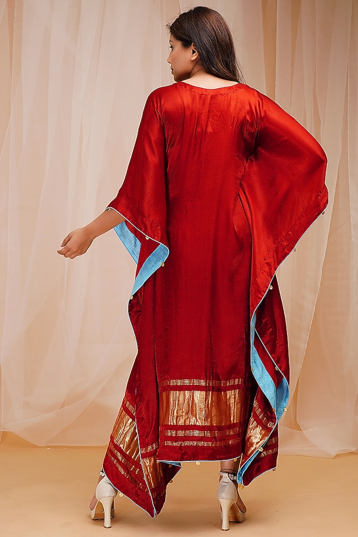 Rust Red Hand Embroidered Kaftan by Farha Syed at Pernia's Pop Up Shop