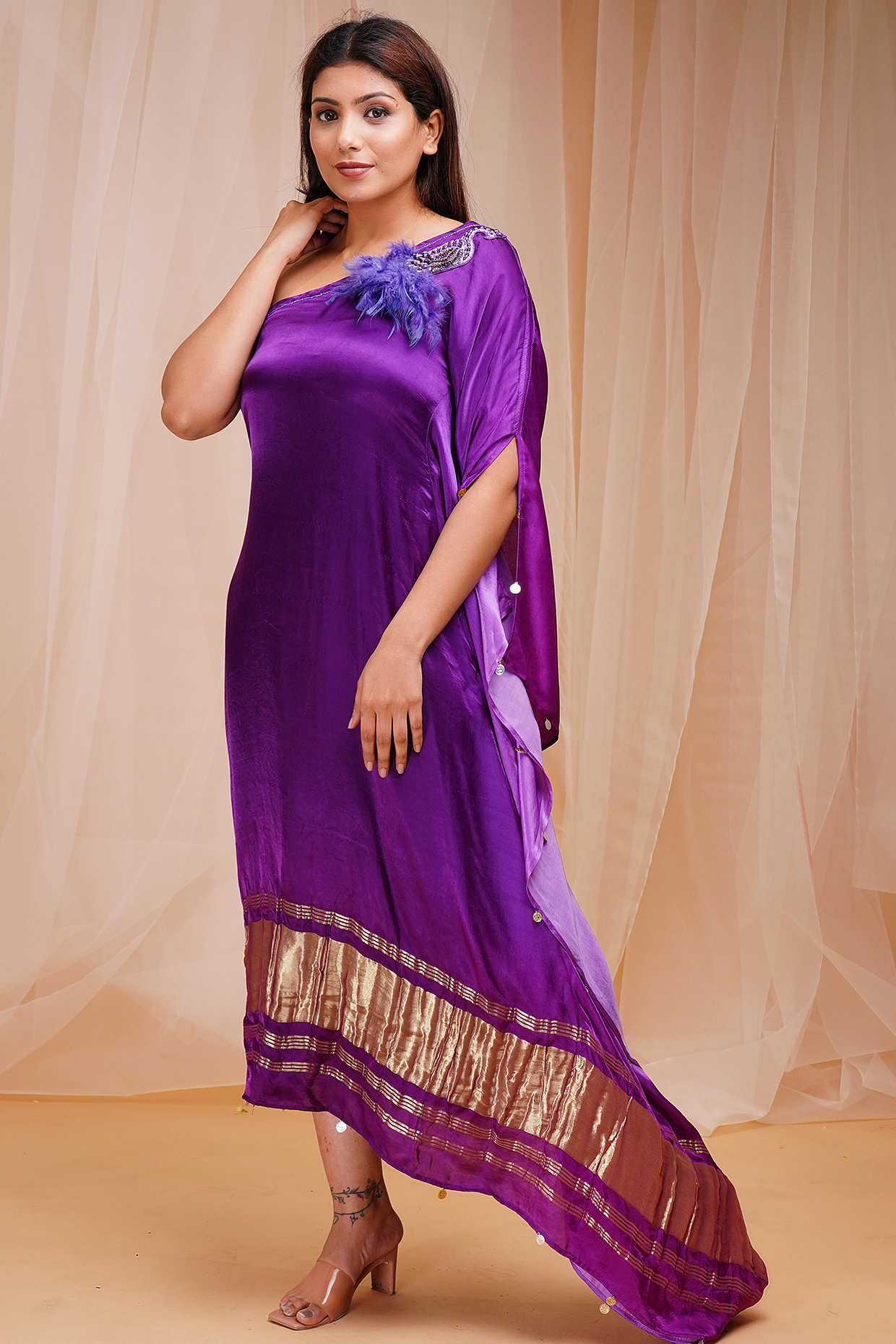 Violet Embroidered Kaftan by Farha Syed at Pernia's Pop Up Shop