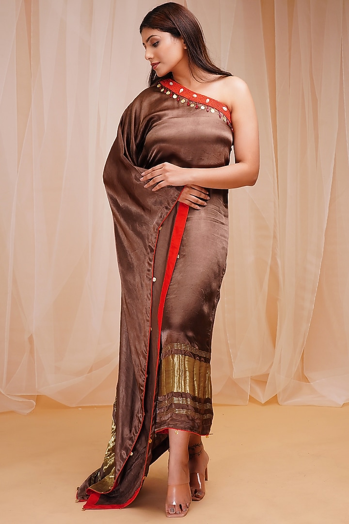 Russet Brown Embroidered Kaftan by Farha Syed at Pernia's Pop Up Shop