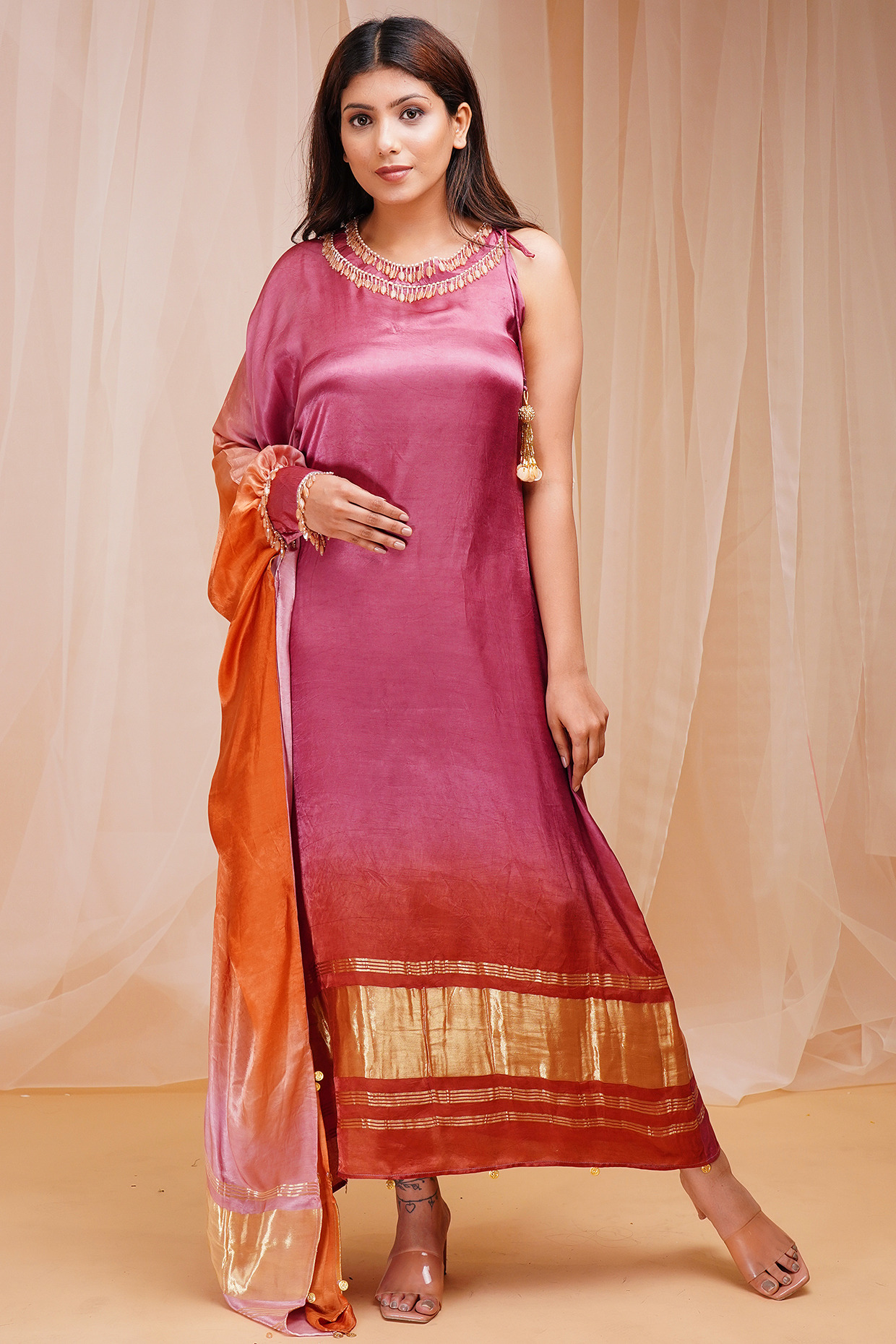 Mulberry Violet & Orangutan Orange Kaftan by Farha Syed at Pernia's Pop Up Shop