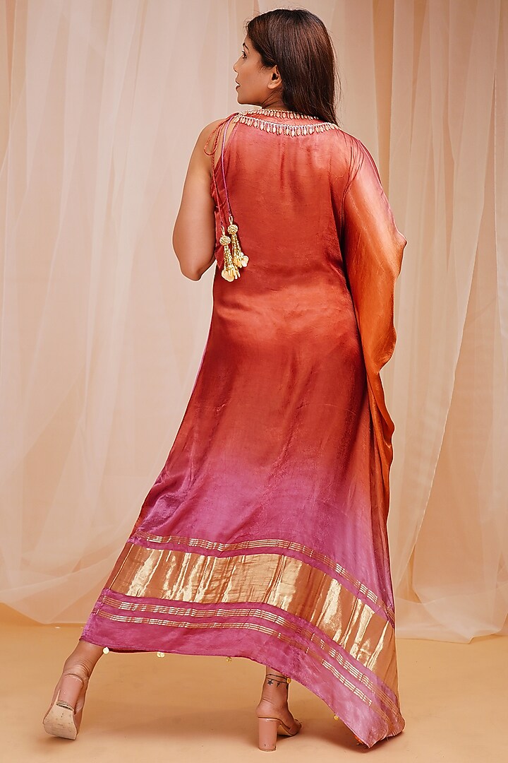 Mulberry Violet & Orangutan Orange Kaftan by Farha Syed at Pernia's Pop Up Shop