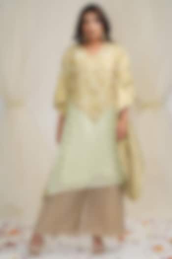 Tea green Hand Embroidered Kaftan  by Farha Syed at Pernia's Pop Up Shop