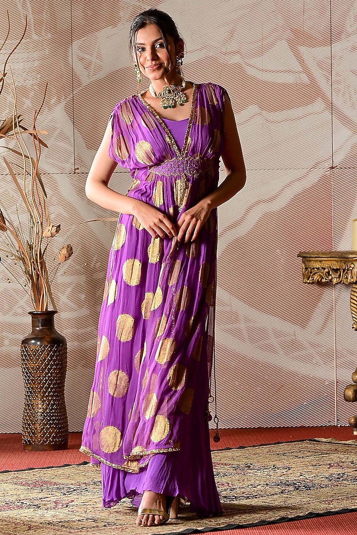 Purple Georgette Party Wear Sharara Set by Farha Syed at Pernia's Pop Up Shop