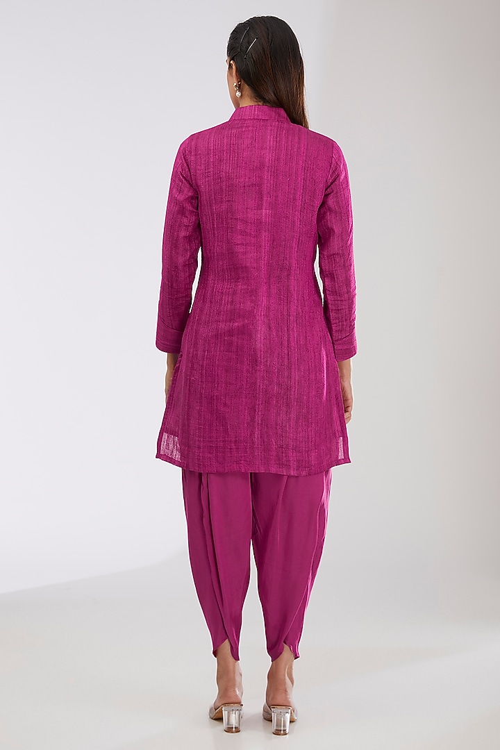 Magenta Pink Pure Silk Handwoven Printed Dhoti Set by Farha Syed at Pernia's Pop Up Shop