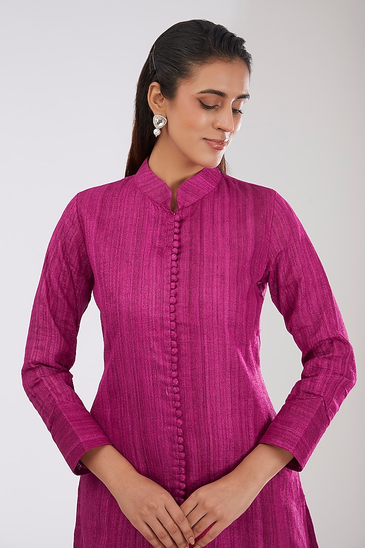 Magenta Pink Pure Silk Handwoven Printed Dhoti Set by Farha Syed at Pernia's Pop Up Shop