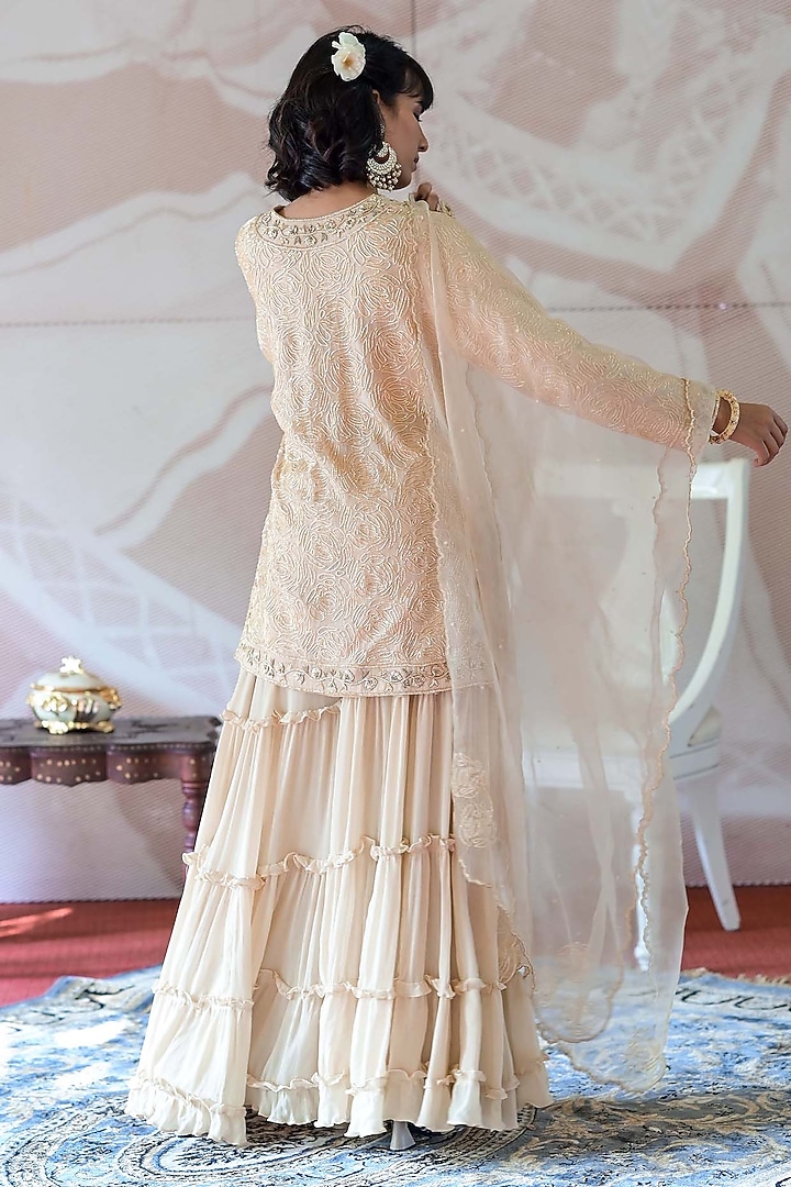 Ivory Beige Chinon Chiffon Wedding Sharara Set by Farha Syed at Pernia's Pop Up Shop