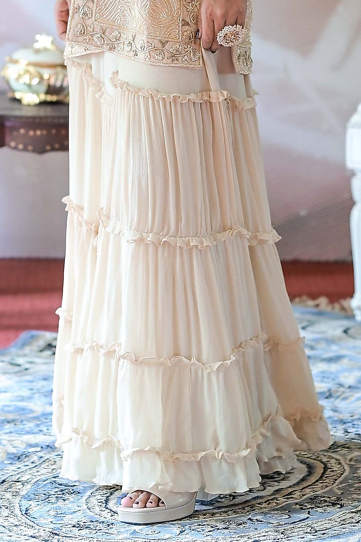 Ivory Beige Chinon Chiffon Wedding Sharara Set by Farha Syed at Pernia's Pop Up Shop