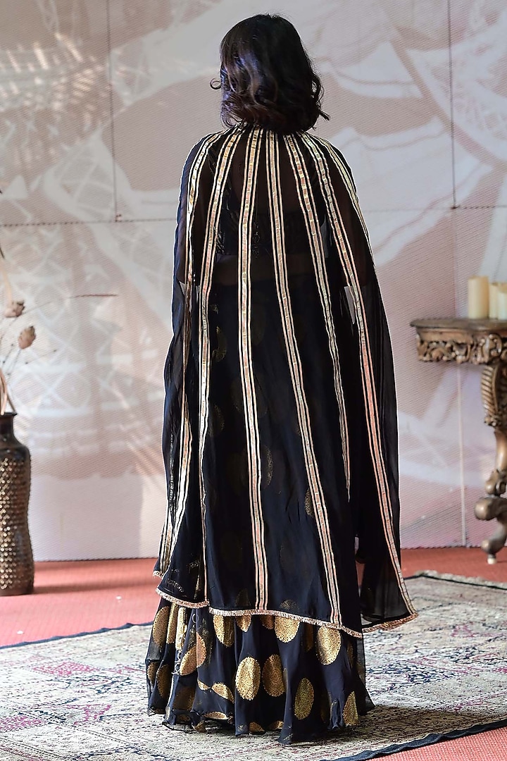 Black Banarasi Georgette Jacket Lehenga Set by Farha Syed at Pernia's Pop Up Shop