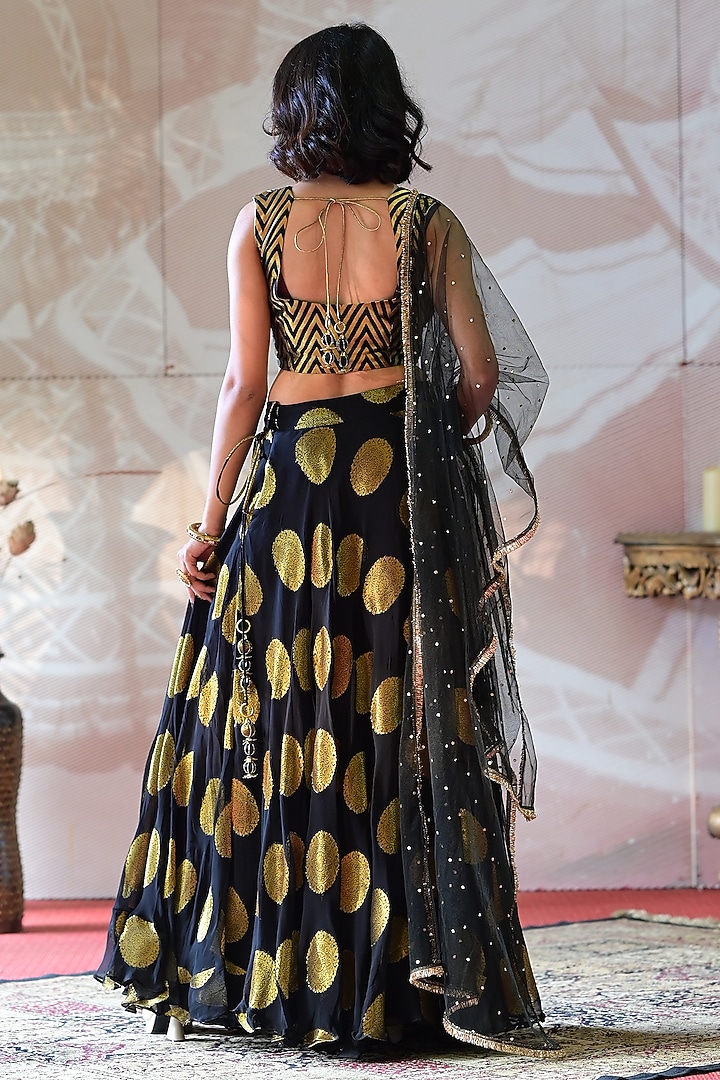 Black Banarasi Georgette Lehenga Set by Farha Syed at Pernia's Pop Up Shop