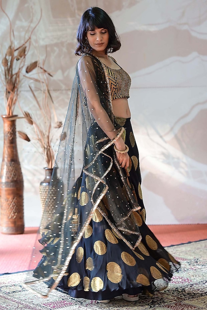 Black Banarasi Georgette Lehenga Set by Farha Syed at Pernia's Pop Up Shop