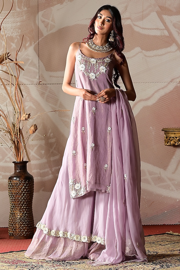 Lavender Chanderi Tissue Wedding Sharara Set by Farha Syed at Pernia's Pop Up Shop