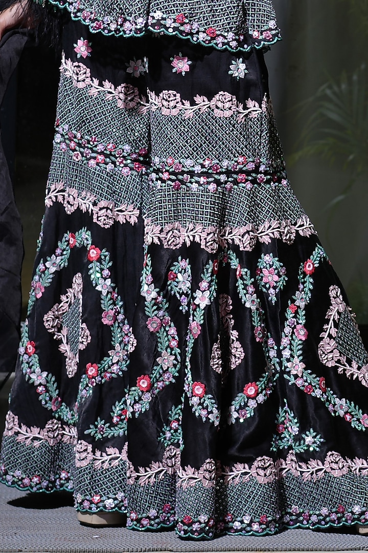 Black Mashru Gajji Silk Bridal Sharara Set by Farha Syed at Pernia's Pop Up Shop
