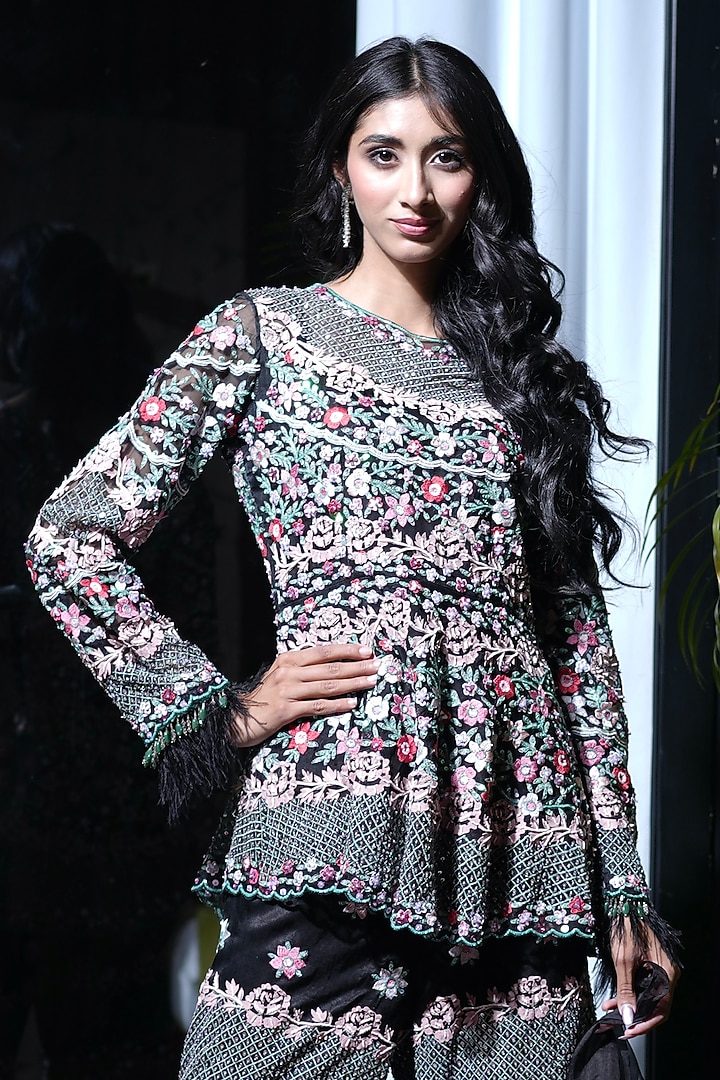 Black Mashru Gajji Silk Bridal Sharara Set by Farha Syed at Pernia's Pop Up Shop