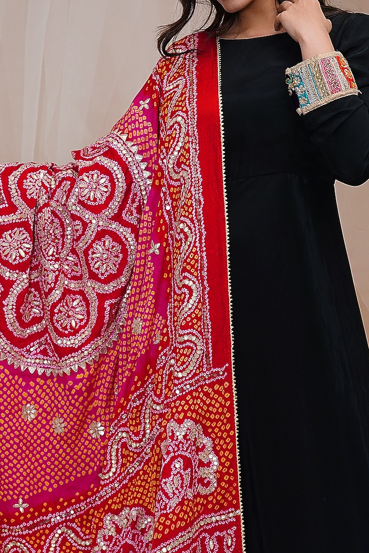 Jet Black Hand Embroidered Wedding Anarkali Set by Farha Syed at Pernia's Pop Up Shop