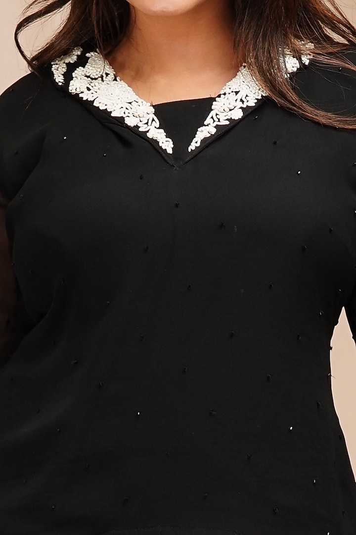 Pearl White & Jet Black Embroidered Wedding Lehenga Set by Farha Syed at Pernia's Pop Up Shop