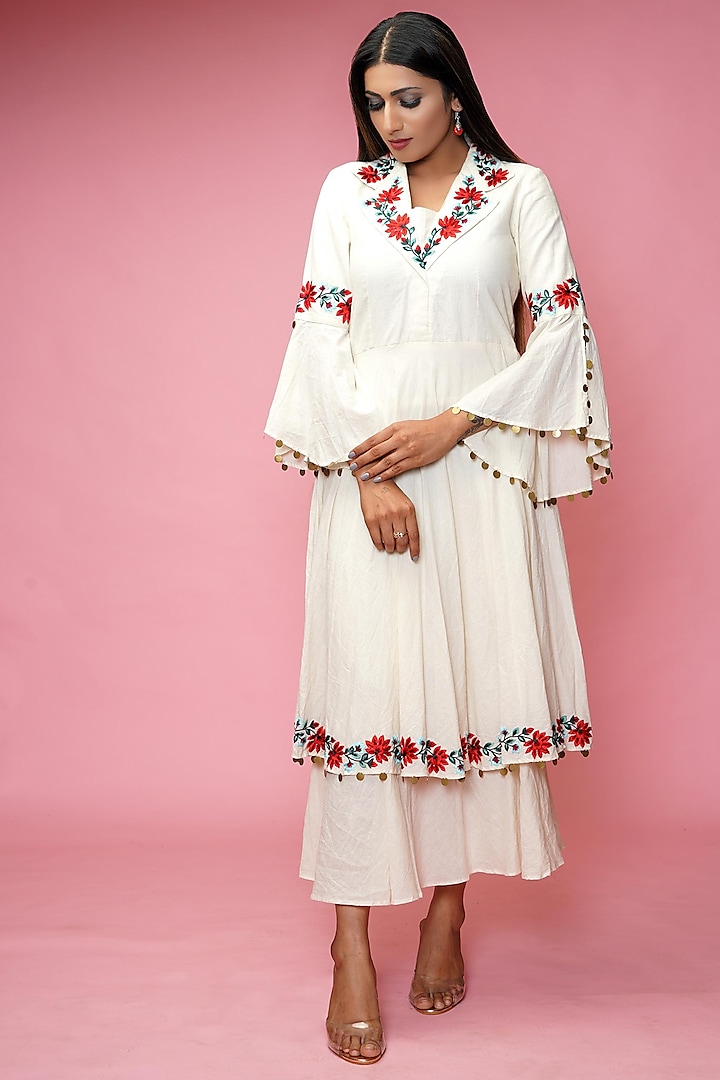 Cream Embroidered Dress by Farha Syed