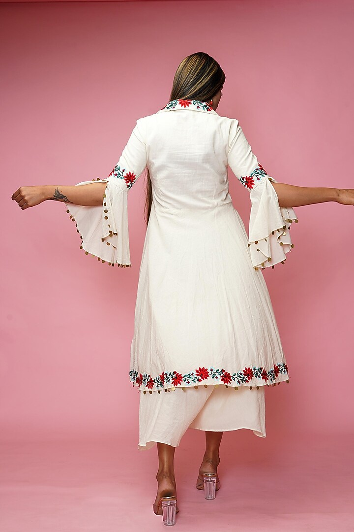 Cream Embroidered Vacation Dress by Farha Syed at Pernia's Pop Up Shop