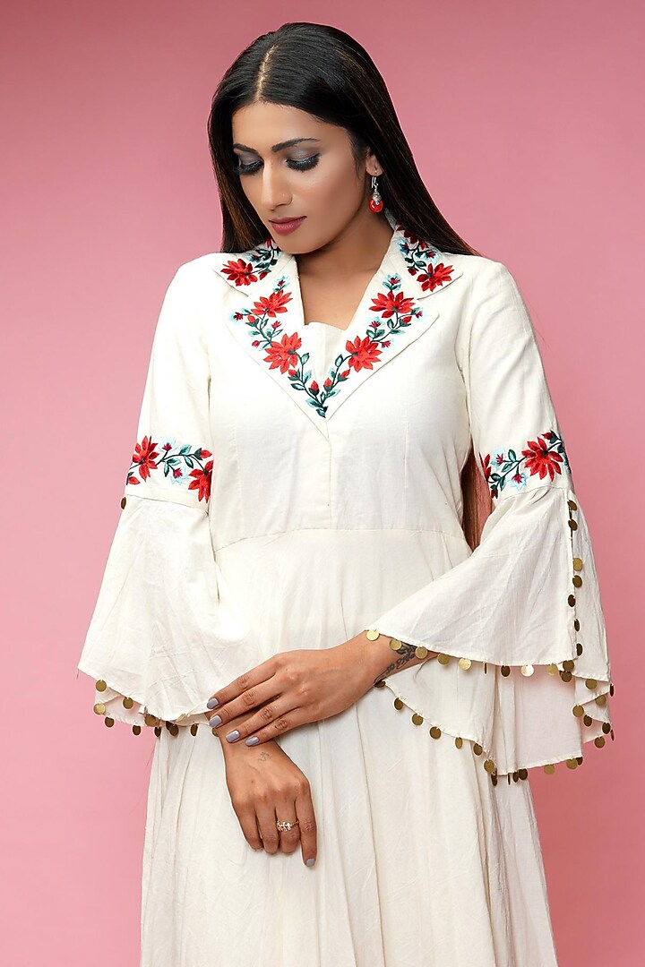 Cream Embroidered Vacation Dress by Farha Syed at Pernia's Pop Up Shop