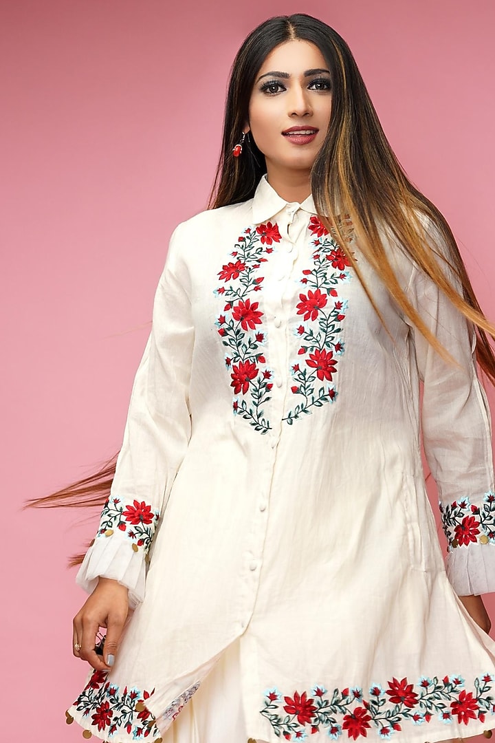 Cream Modal Satin Dhoti Set by Farha Syed at Pernia's Pop Up Shop