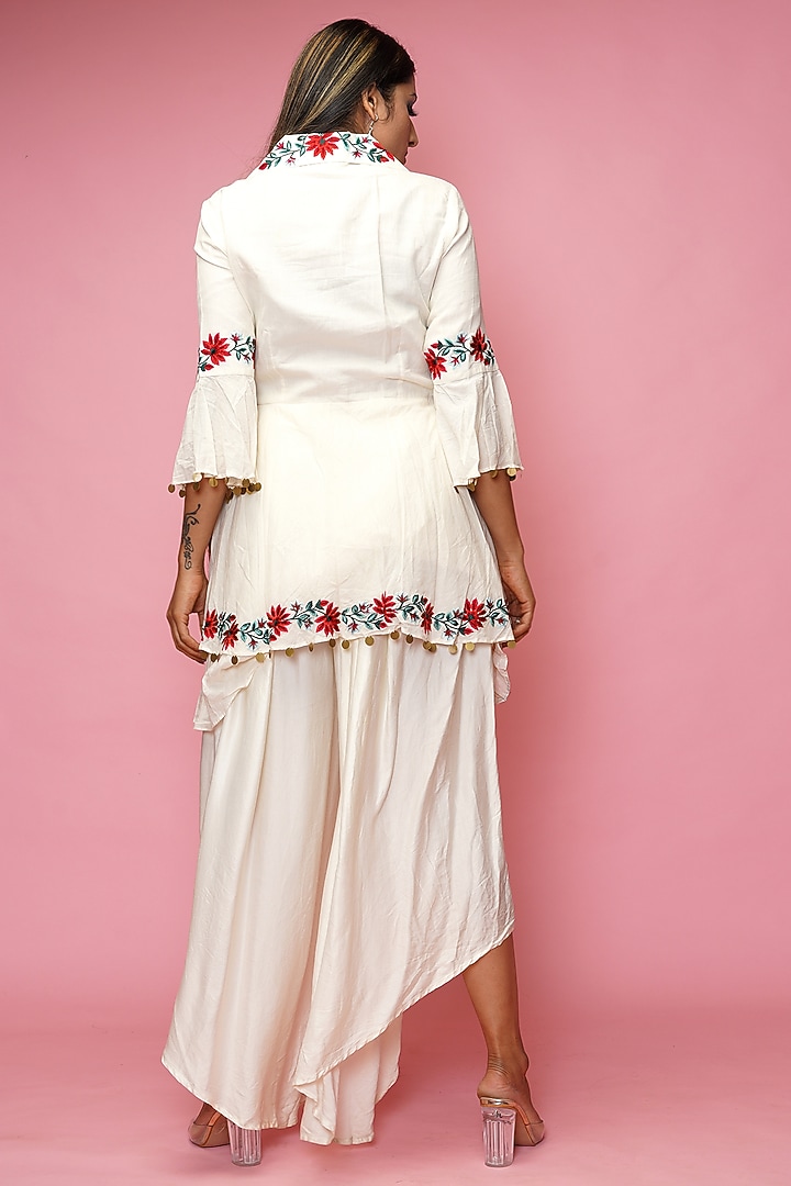 Cream Dhoti Set In Modal Satin by Farha Syed at Pernia's Pop Up Shop
