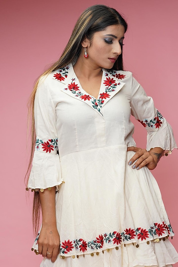 Cream Dhoti Set In Modal Satin by Farha Syed at Pernia's Pop Up Shop