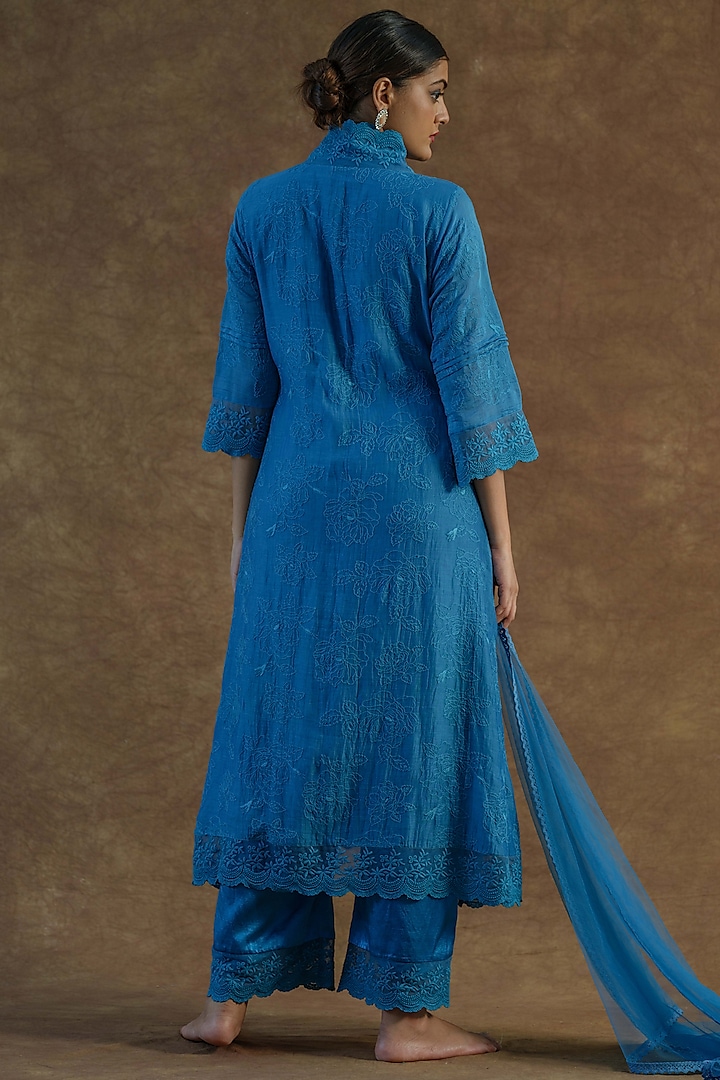 Sky Blue Printed mul Chanderi Beadwork Kurta main image 0