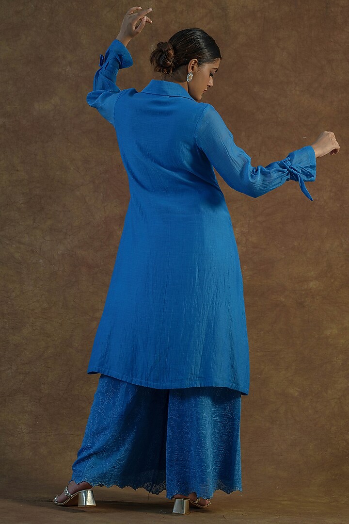 Sky Blue Mul Chanderi Silk Co-Ord Set by Farha Syed at Pernia's Pop Up Shop