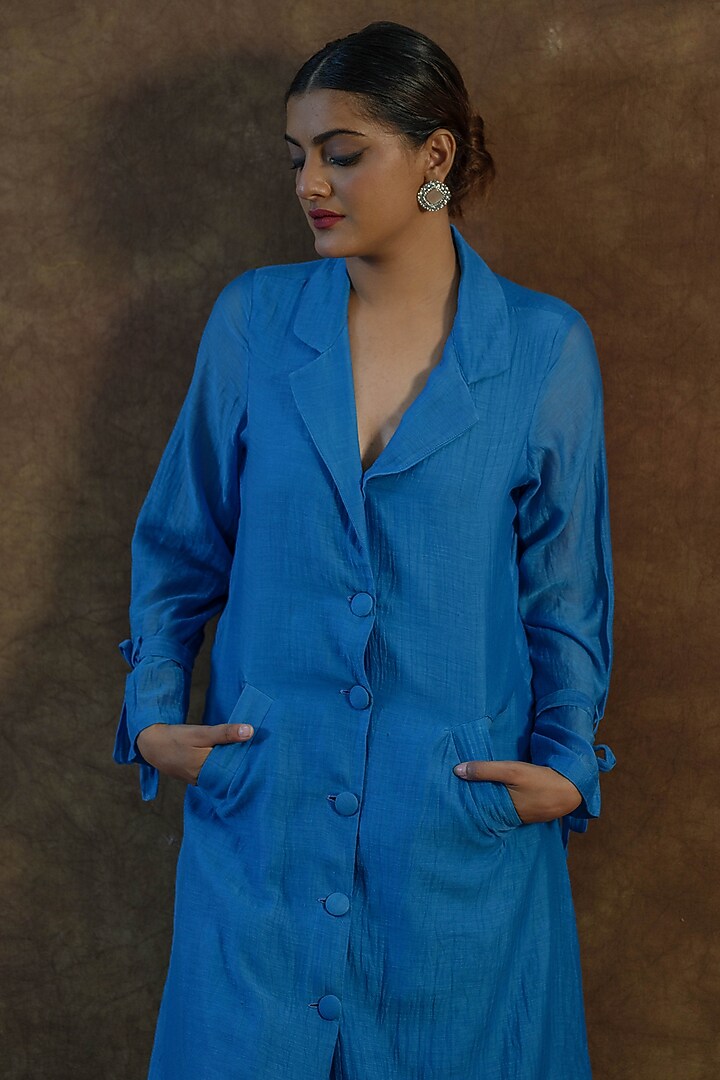 Sky Blue Mul Chanderi Silk Co-Ord Set by Farha Syed at Pernia's Pop Up Shop