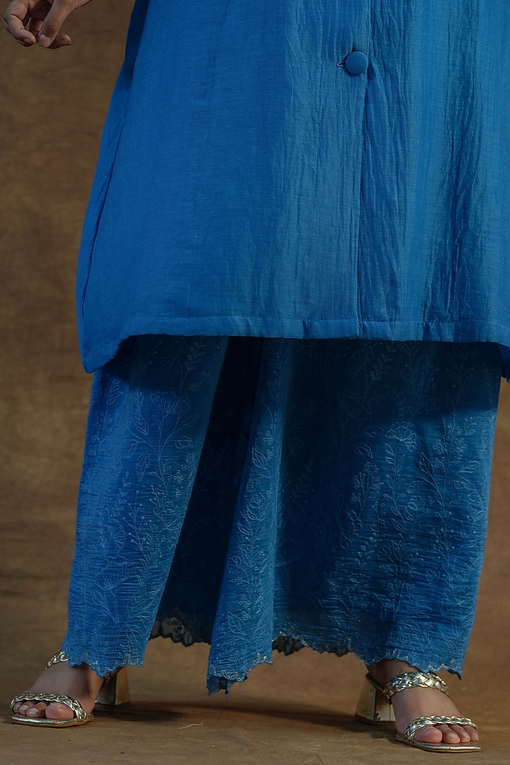 Sky Blue Mul Chanderi Silk Co-Ord Set by Farha Syed at Pernia's Pop Up Shop