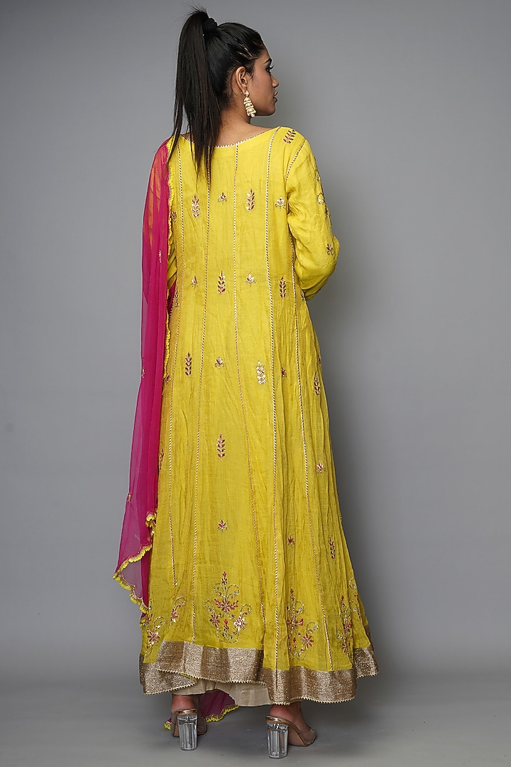 Canary Yellow Embroidered Wedding Anarkali Set by Farha Syed at Pernia's Pop Up Shop