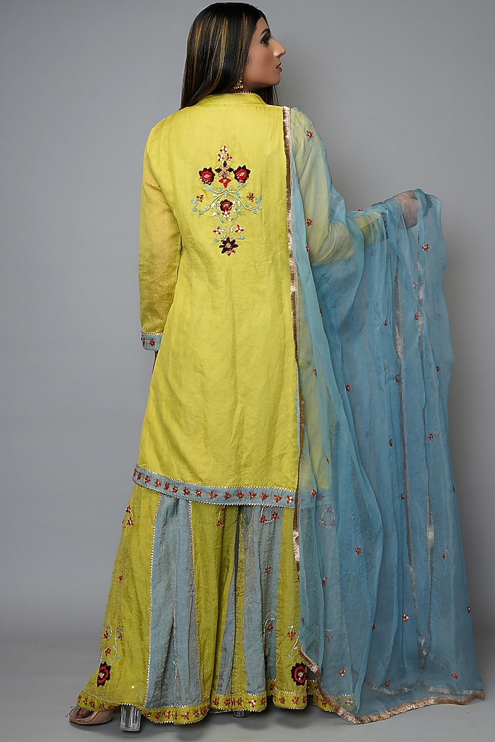 Lime Green Hand Embroidered Wedding Sharara Set by Farha Syed at Pernia's Pop Up Shop