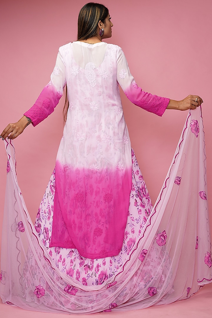 Carnation Pink Chikankari Kurta Set by Farha Syed at Pernia's Pop Up Shop