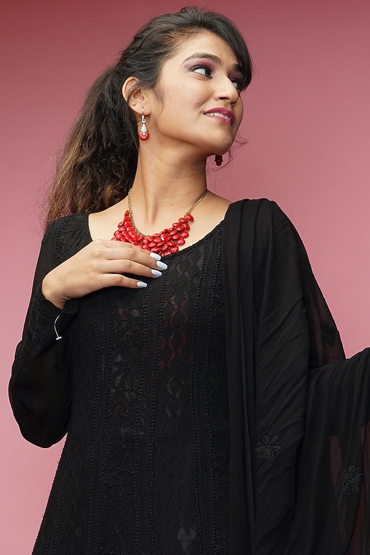 Black Chikankari Wedding Anarkali Set by Farha Syed at Pernia's Pop Up Shop
