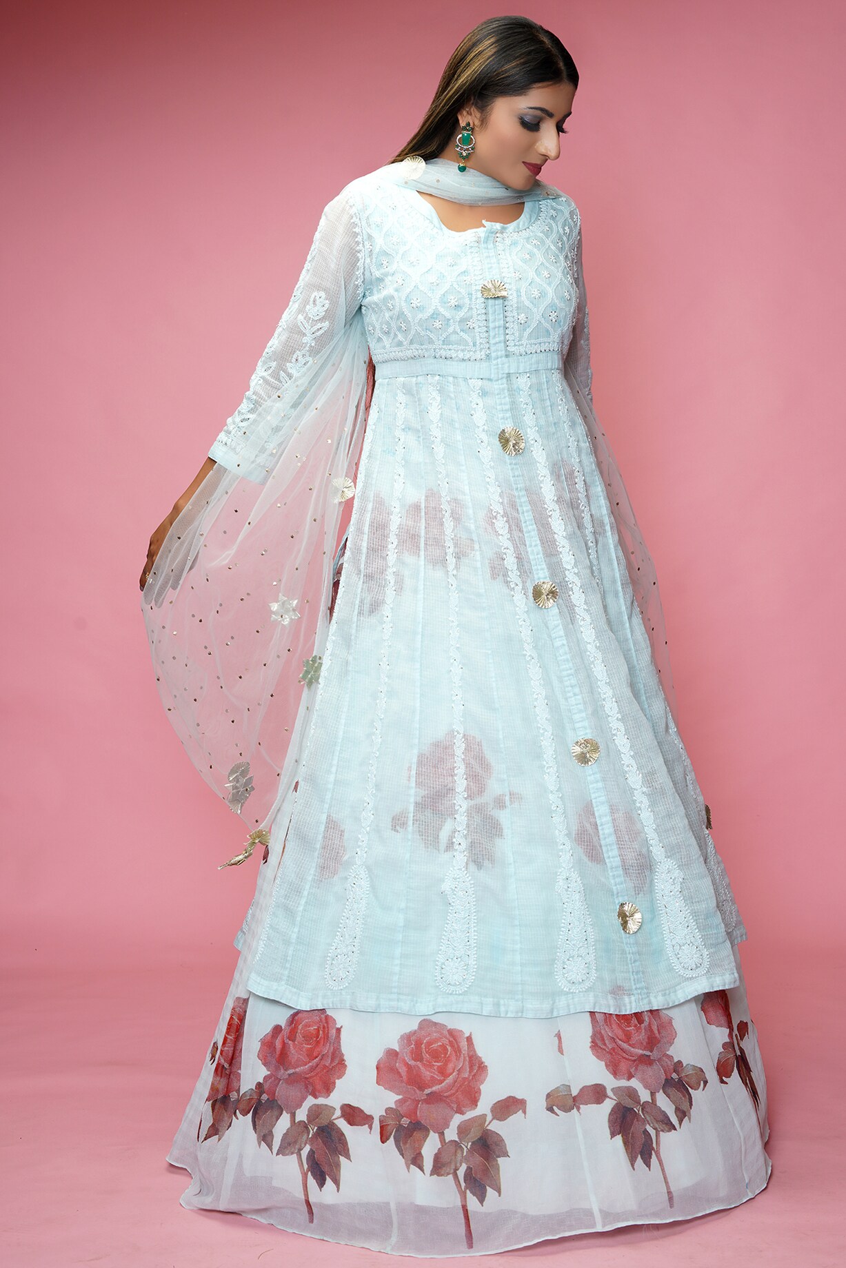Powder Blue Chikankari Anarkali Set by Farha Syed at Pernia's Pop Up Shop  2026